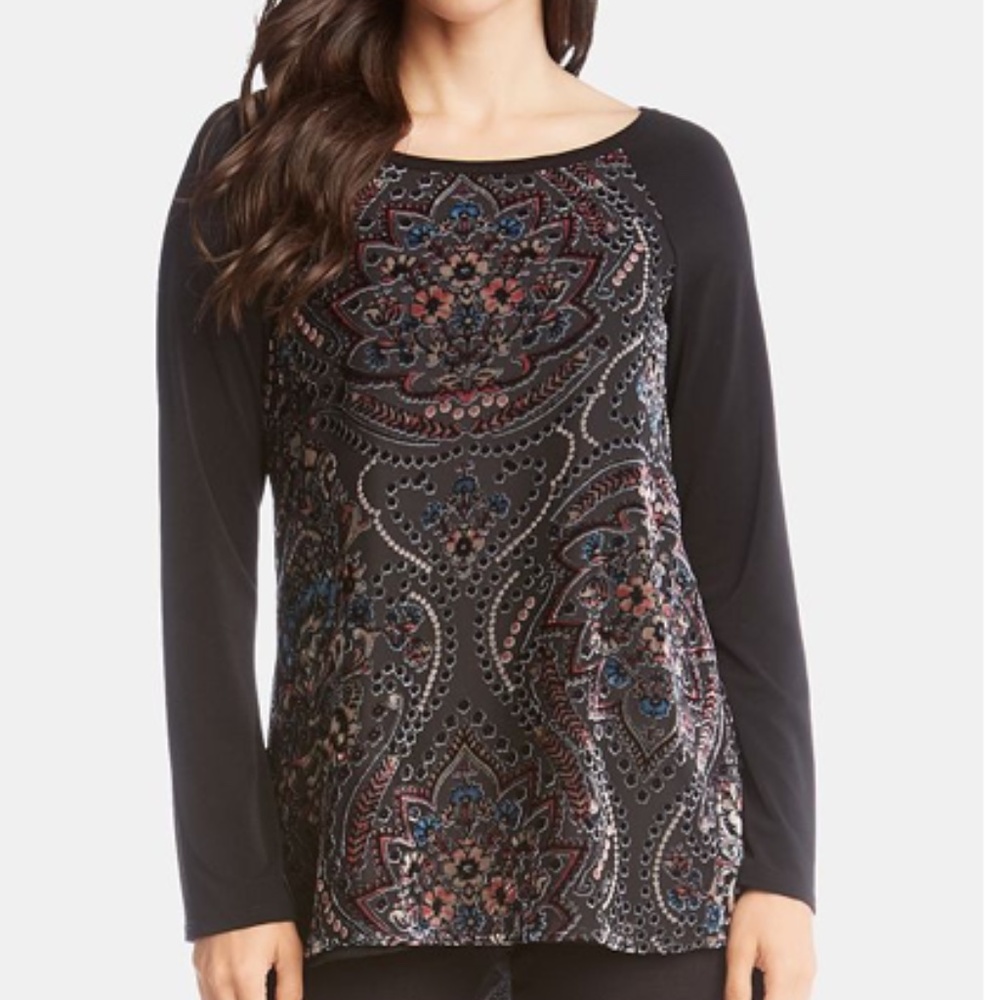 Karen Kane Black/ Multi Velvet Burnout Top Size S